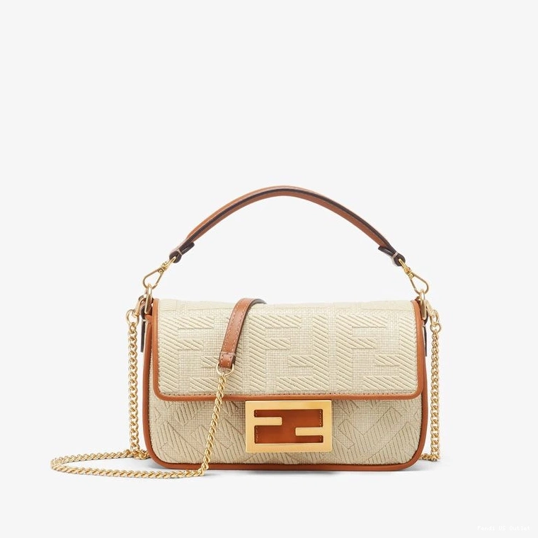 HOT Mini Straw In FF Motif Fendi Beige Bag Baguette 0823